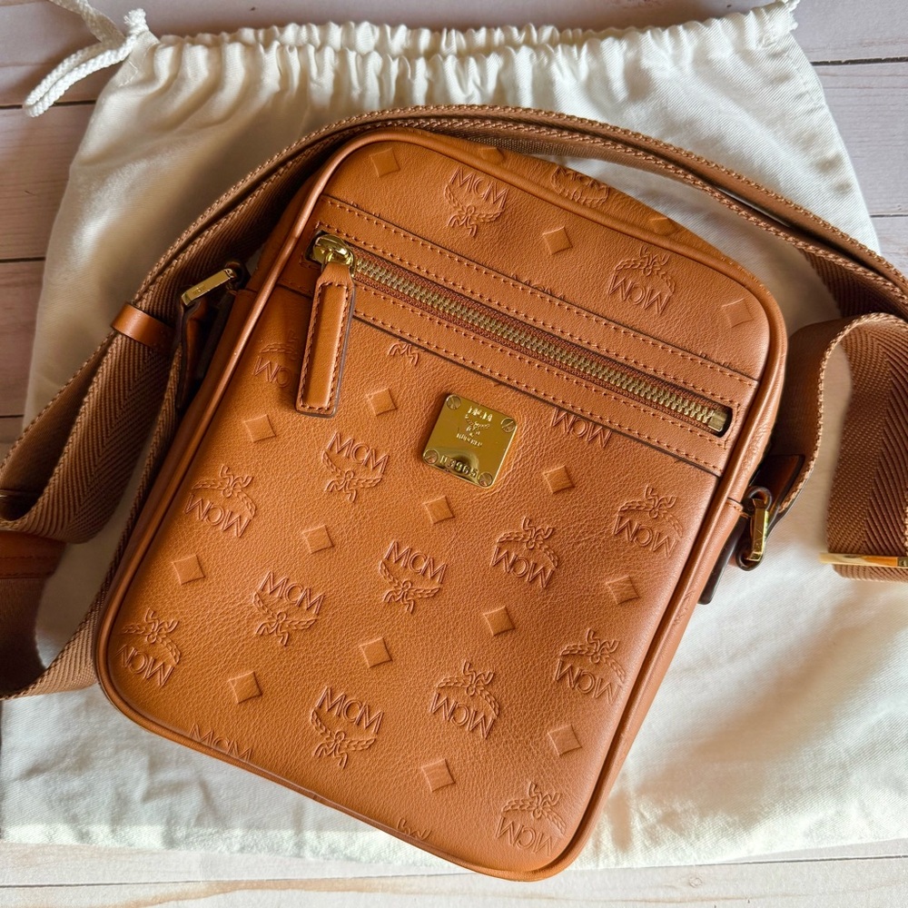 MCM Leather Klassik Crossbody Bag Brown Roasted Pecan with Dust Bag + Gift Bag